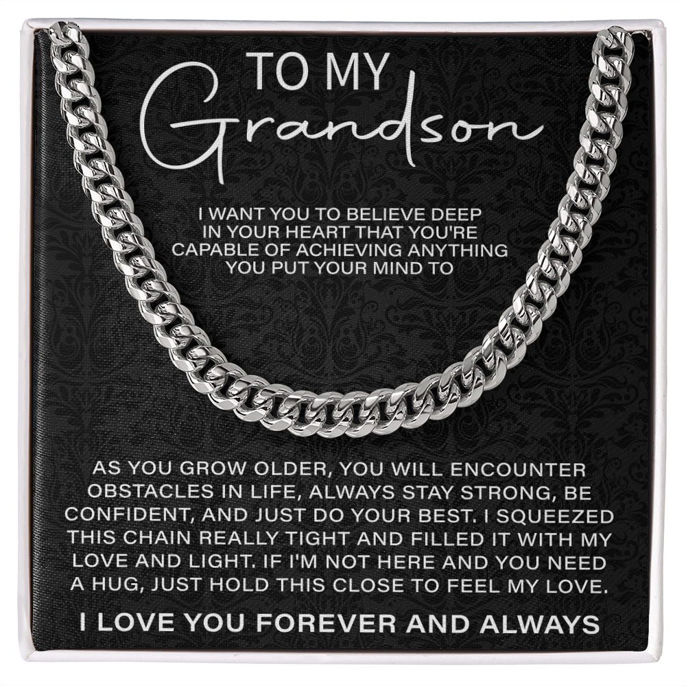 To my Grandson necklace - Cuban Chain Necklace, Gift For Grandson, Grandson Gifts From Grandparents, Grandson Gifts From Grandma And Grandpa, Grandson Birthday Cards For Men, Grandson Christmas Gifts - Beauty Belliss